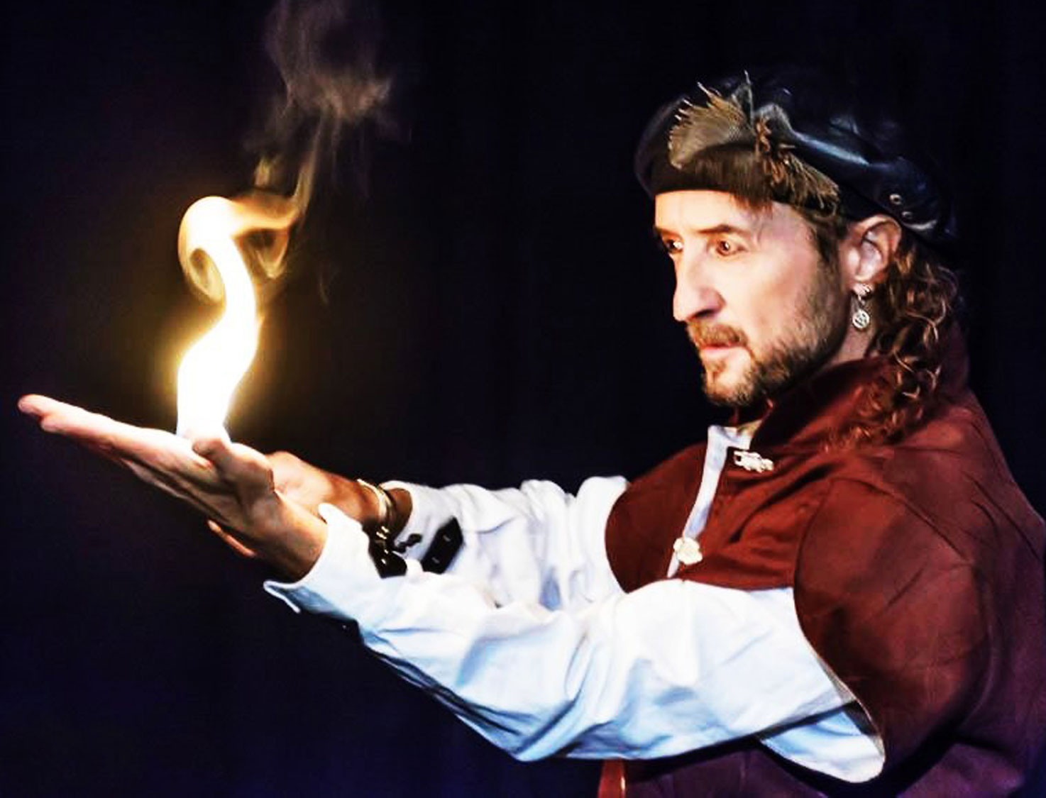 Example of a fire eating who with Loran, magician